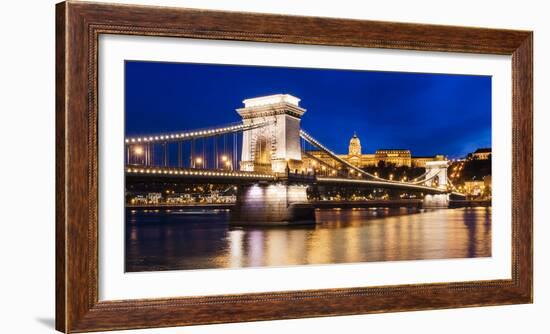 Chain Bridge and Buda Castle at Night, UNESCO World Heritage Site, Budapest, Hungary, Europe-Ben Pipe-Framed Photographic Print
