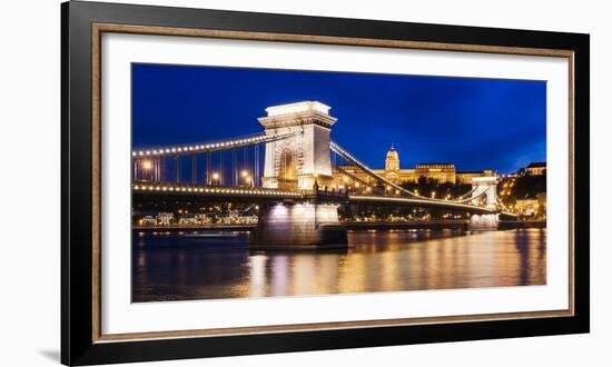 Chain Bridge and Buda Castle at Night, UNESCO World Heritage Site, Budapest, Hungary, Europe-Ben Pipe-Framed Photographic Print