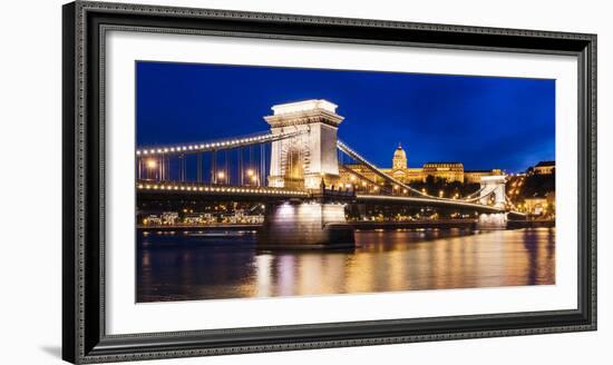 Chain Bridge and Buda Castle at Night, UNESCO World Heritage Site, Budapest, Hungary, Europe-Ben Pipe-Framed Photographic Print