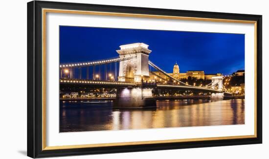 Chain Bridge and Buda Castle at Night, UNESCO World Heritage Site, Budapest, Hungary, Europe-Ben Pipe-Framed Photographic Print