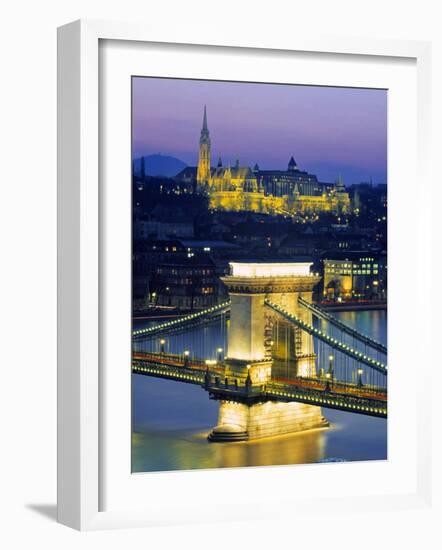 Chain Bridge and Danube River, Budapest, Hungary-Doug Pearson-Framed Photographic Print