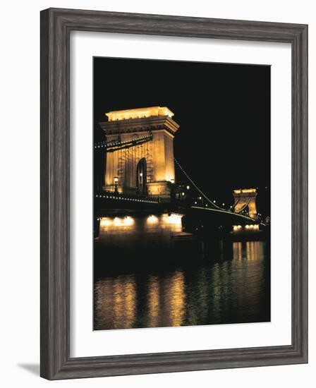 Chain Bridge (At Night), Budapest, Hungary-Peter Thompson-Framed Photographic Print