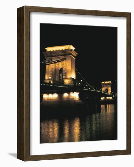 Chain Bridge (At Night), Budapest, Hungary-Peter Thompson-Framed Photographic Print