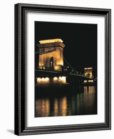 Chain Bridge (At Night), Budapest, Hungary-Peter Thompson-Framed Photographic Print