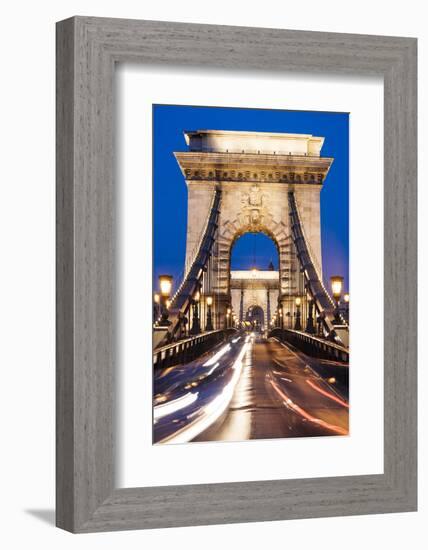 Chain Bridge at Night, UNESCO World Heritage Site, Budapest, Hungary, Europe-Ben Pipe-Framed Photographic Print