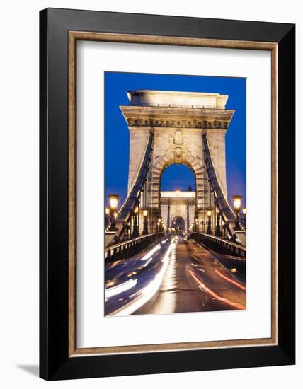 Chain Bridge at Night, UNESCO World Heritage Site, Budapest, Hungary, Europe-Ben Pipe-Framed Photographic Print