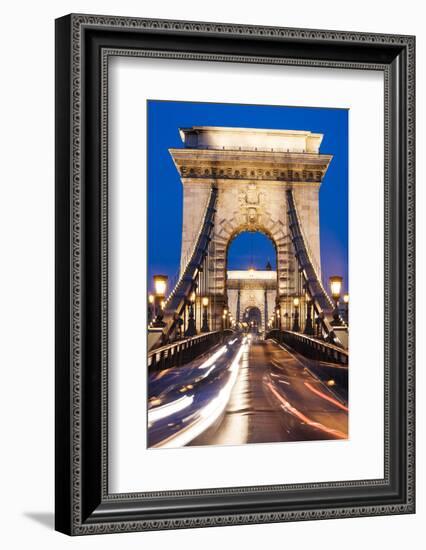 Chain Bridge at Night, UNESCO World Heritage Site, Budapest, Hungary, Europe-Ben Pipe-Framed Photographic Print