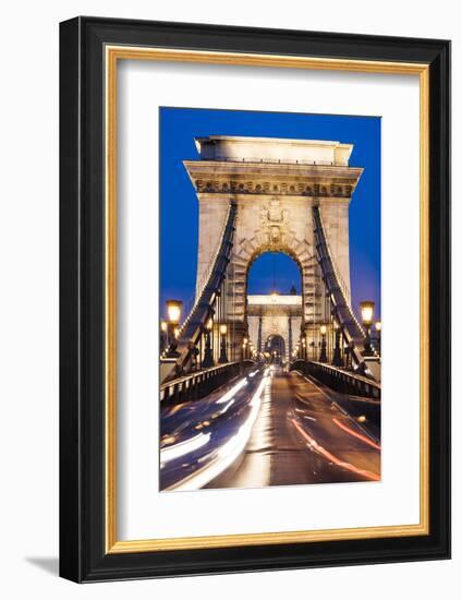 Chain Bridge at Night, UNESCO World Heritage Site, Budapest, Hungary, Europe-Ben Pipe-Framed Photographic Print