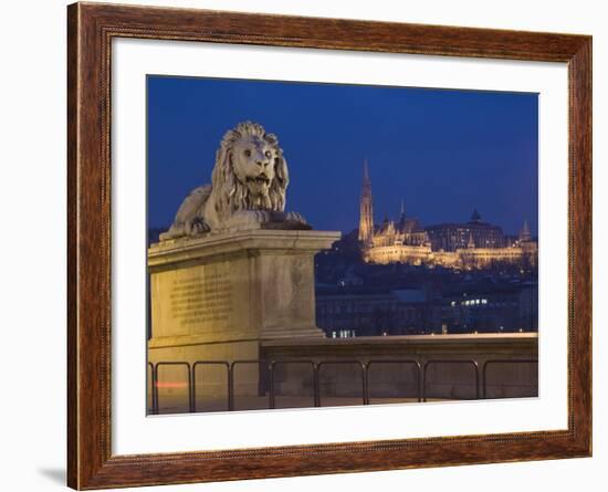 Chain Bridge, Embankment River Buildings, Budapest, Hungary-Christian Kober-Framed Photographic Print