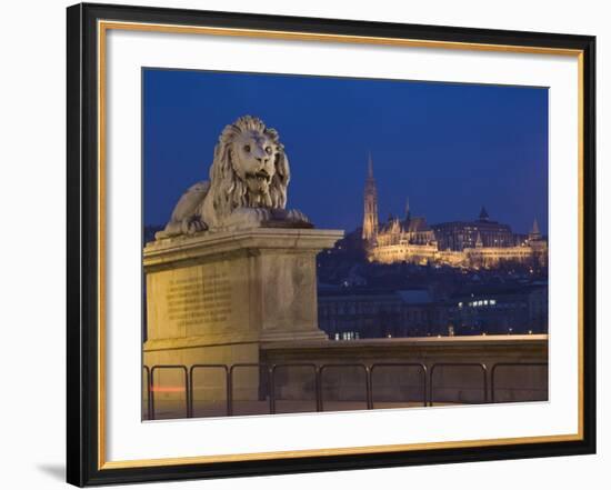 Chain Bridge, Embankment River Buildings, Budapest, Hungary-Christian Kober-Framed Photographic Print