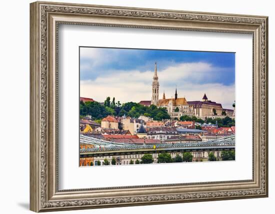 Chain Bridge, Lion Matthias Church Fisherman's Bastion, Budapest, Hungary-William Perry-Framed Photographic Print