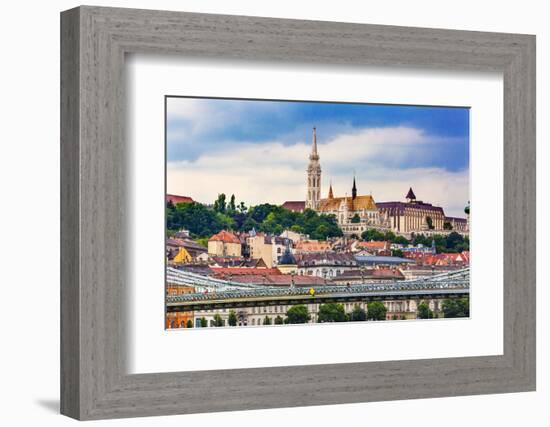 Chain Bridge, Lion Matthias Church Fisherman's Bastion, Budapest, Hungary-William Perry-Framed Photographic Print