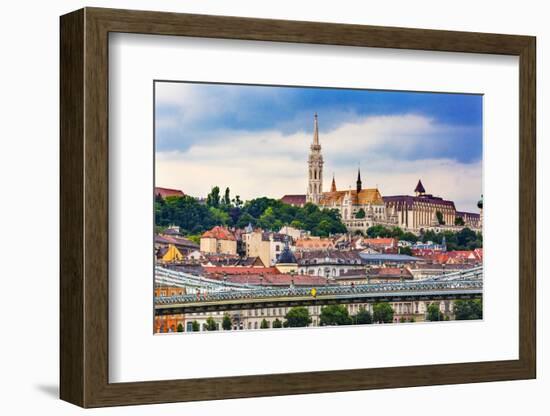 Chain Bridge, Lion Matthias Church Fisherman's Bastion, Budapest, Hungary-William Perry-Framed Photographic Print