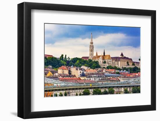 Chain Bridge, Lion Matthias Church Fisherman's Bastion, Budapest, Hungary-William Perry-Framed Photographic Print