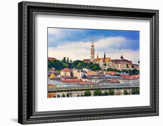 Chain Bridge, Lion Matthias Church Fisherman's Bastion, Budapest, Hungary-William Perry-Framed Photographic Print