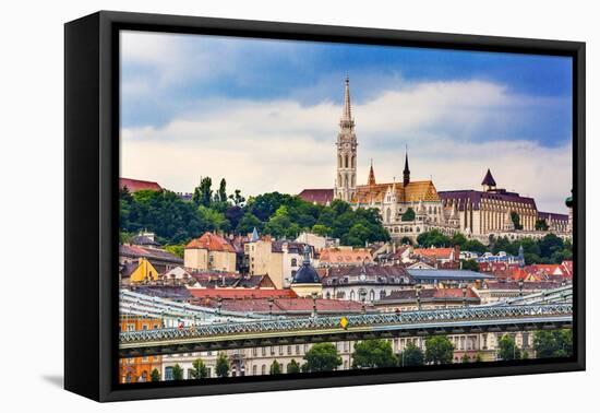 Chain Bridge, Lion Matthias Church Fisherman's Bastion, Budapest, Hungary-William Perry-Framed Premier Image Canvas