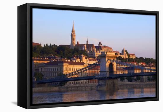 Chain Bridge, Matyas Church (Matthias Church) and Fisherman's Bastion, Budapest, Hungary, Europe-Neil Farrin-Framed Premier Image Canvas