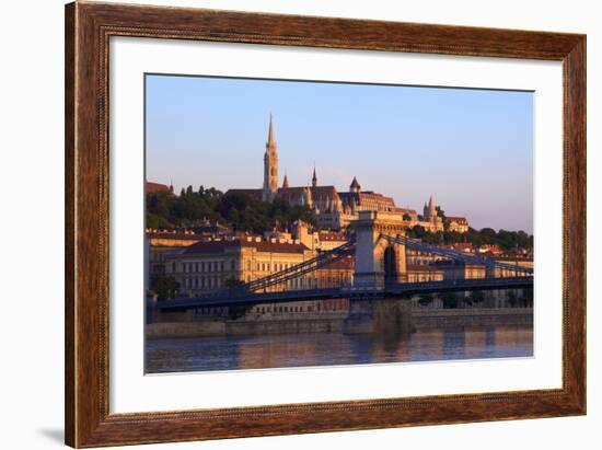 Chain Bridge, Matyas Church (Matthias Church) and Fisherman's Bastion, Budapest, Hungary, Europe-Neil Farrin-Framed Photographic Print