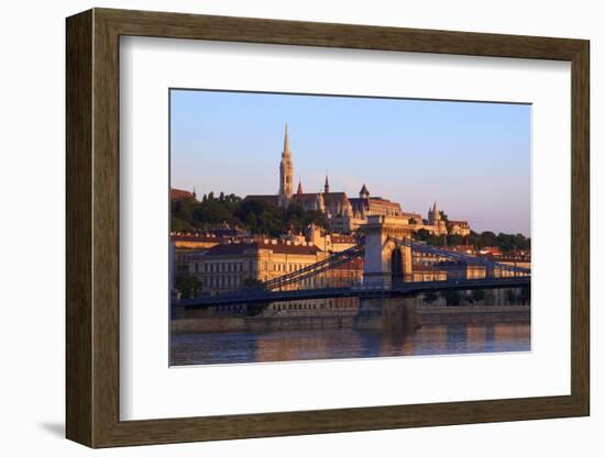 Chain Bridge, Matyas Church (Matthias Church) and Fisherman's Bastion, Budapest, Hungary, Europe-Neil Farrin-Framed Photographic Print