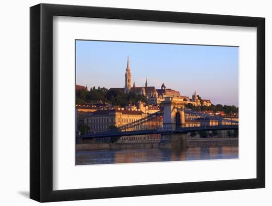 Chain Bridge, Matyas Church (Matthias Church) and Fisherman's Bastion, Budapest, Hungary, Europe-Neil Farrin-Framed Photographic Print