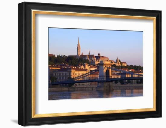 Chain Bridge, Matyas Church (Matthias Church) and Fisherman's Bastion, Budapest, Hungary, Europe-Neil Farrin-Framed Photographic Print