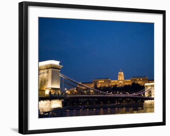 Chain Bridge over Danube with Royal Palace Beyond in the Evening, Budapest, Hungary, Europe-Martin Child-Framed Photographic Print