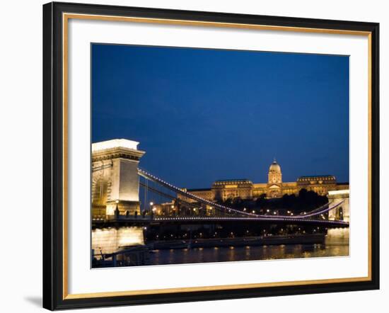 Chain Bridge over Danube with Royal Palace Beyond in the Evening, Budapest, Hungary, Europe-Martin Child-Framed Photographic Print