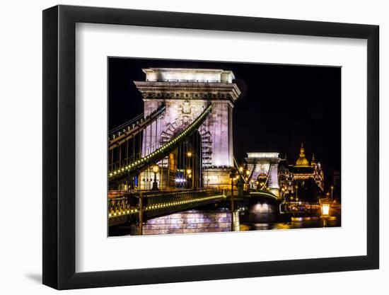 Chain Bridge, St. Stephens. Danube River Reflection, Budapest, Hungary-William Perry-Framed Photographic Print