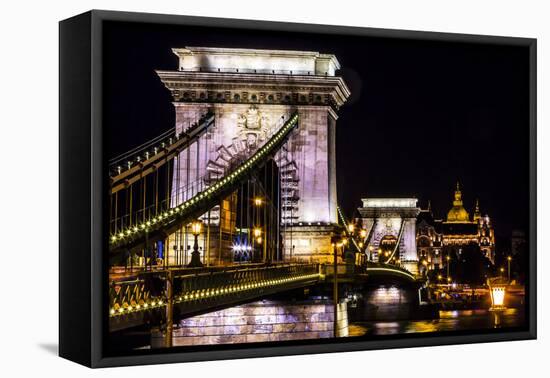 Chain Bridge, St. Stephens. Danube River Reflection, Budapest, Hungary-William Perry-Framed Premier Image Canvas