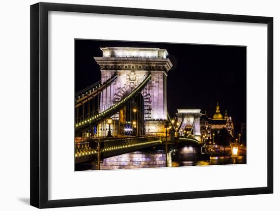 Chain Bridge, St. Stephens. Danube River Reflection, Budapest, Hungary-William Perry-Framed Photographic Print