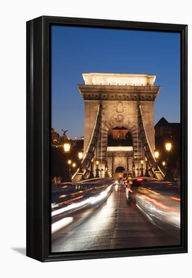 Chain Bridge (Szechenji Lanchid) at Twilight-Kimberly Walker-Framed Premier Image Canvas