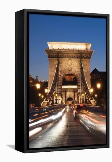 Chain Bridge (Szechenji Lanchid) at Twilight-Kimberly Walker-Framed Premier Image Canvas