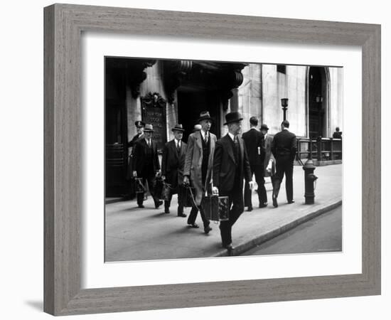 Chain Gang of New York Stock Exchange Carrying Traded Securities to Banks and Brokerage Houses-Carl Mydans-Framed Photographic Print