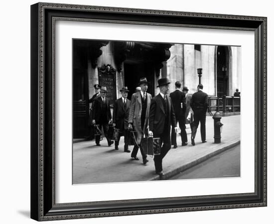 Chain Gang of New York Stock Exchange Carrying Traded Securities to Banks and Brokerage Houses-Carl Mydans-Framed Photographic Print