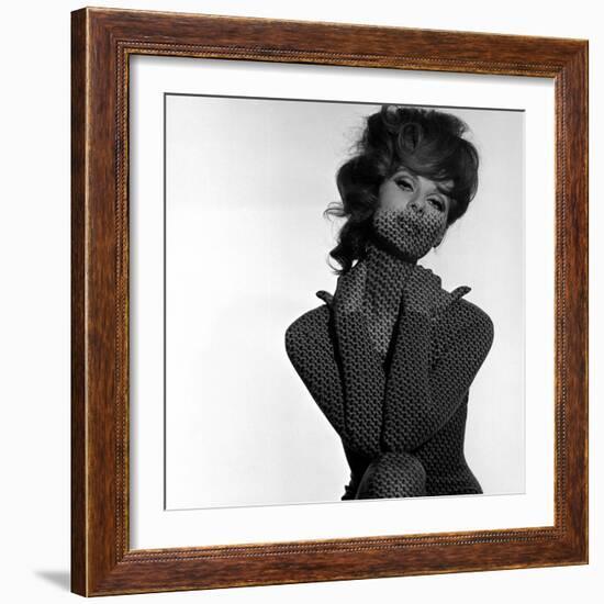 Chain Mail Projection on Model with Hands on her Neck, 1960s-John French-Framed Giclee Print