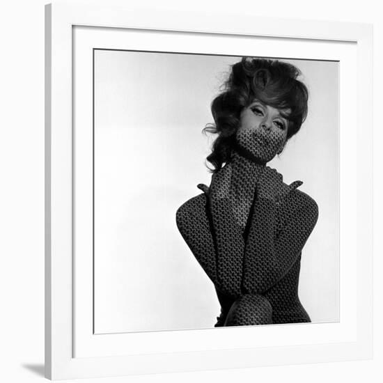 Chain Mail Projection on Model with Hands on her Neck, 1960s-John French-Framed Giclee Print