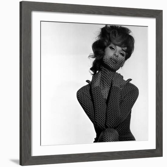 Chain Mail Projection on Model with Hands on her Neck, 1960s-John French-Framed Giclee Print