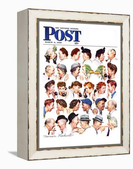 "Chain of Gossip" Saturday Evening Post Cover, March 6,1948-Norman Rockwell-Framed Premier Image Canvas