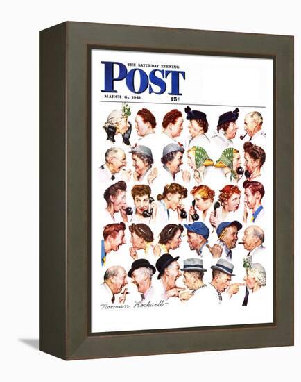 "Chain of Gossip" Saturday Evening Post Cover, March 6,1948-Norman Rockwell-Framed Premier Image Canvas