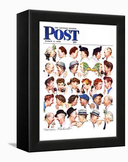 "Chain of Gossip" Saturday Evening Post Cover, March 6,1948-Norman Rockwell-Framed Premier Image Canvas