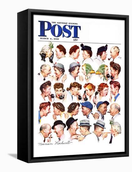 "Chain of Gossip" Saturday Evening Post Cover, March 6,1948-Norman Rockwell-Framed Premier Image Canvas