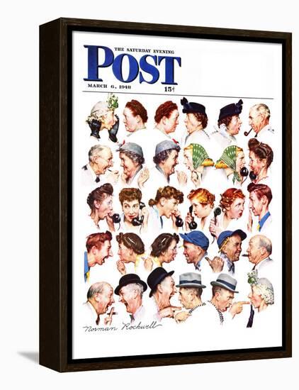 "Chain of Gossip" Saturday Evening Post Cover, March 6,1948-Norman Rockwell-Framed Premier Image Canvas