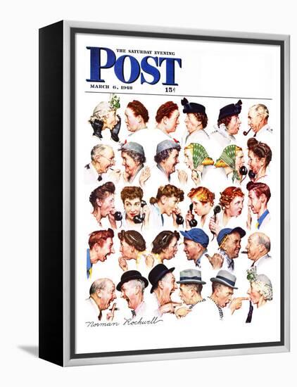 "Chain of Gossip" Saturday Evening Post Cover, March 6,1948-Norman Rockwell-Framed Premier Image Canvas