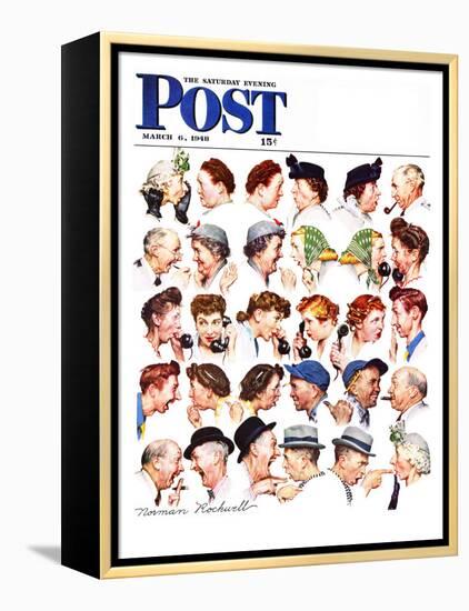 "Chain of Gossip" Saturday Evening Post Cover, March 6,1948-Norman Rockwell-Framed Premier Image Canvas