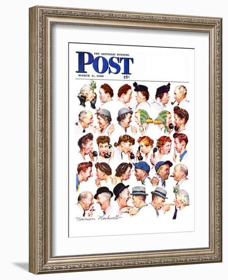 "Chain of Gossip" Saturday Evening Post Cover, March 6,1948-Norman Rockwell-Framed Premium Giclee Print