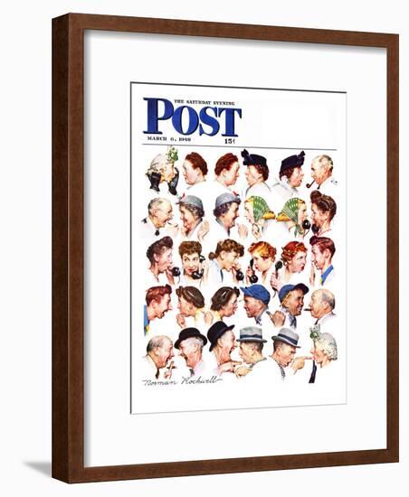 "Chain of Gossip" Saturday Evening Post Cover, March 6,1948-Norman Rockwell-Framed Premium Giclee Print