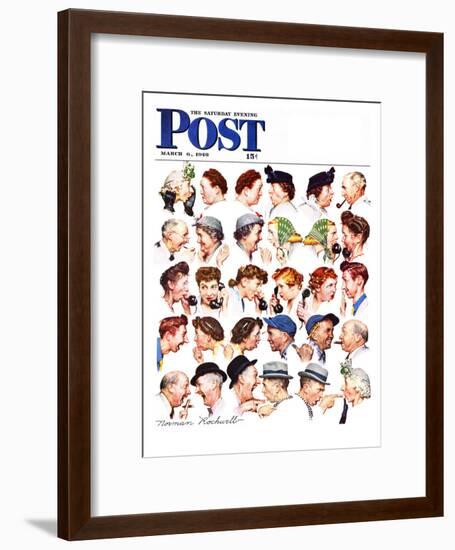 "Chain of Gossip" Saturday Evening Post Cover, March 6,1948-Norman Rockwell-Framed Premium Giclee Print