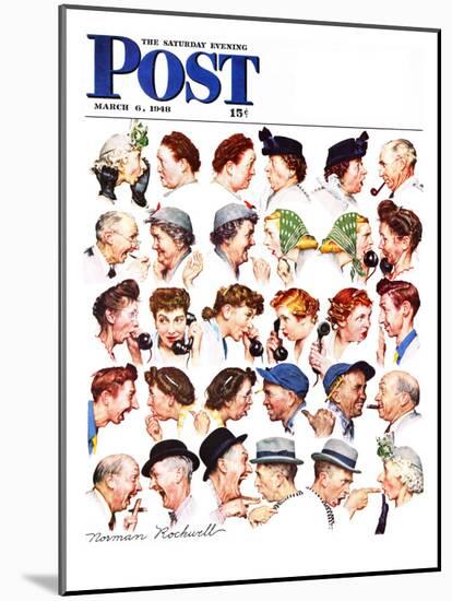 "Chain of Gossip" Saturday Evening Post Cover, March 6,1948-Norman Rockwell-Mounted Premium Giclee Print