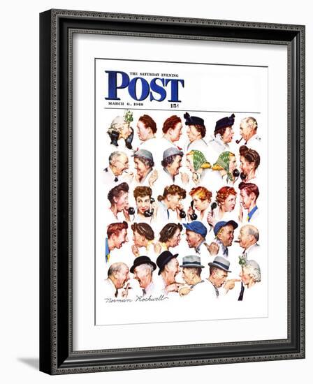 "Chain of Gossip" Saturday Evening Post Cover, March 6,1948-Norman Rockwell-Framed Premium Giclee Print