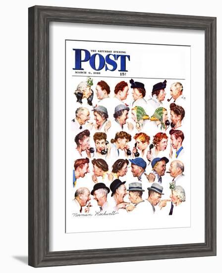 "Chain of Gossip" Saturday Evening Post Cover, March 6,1948-Norman Rockwell-Framed Giclee Print